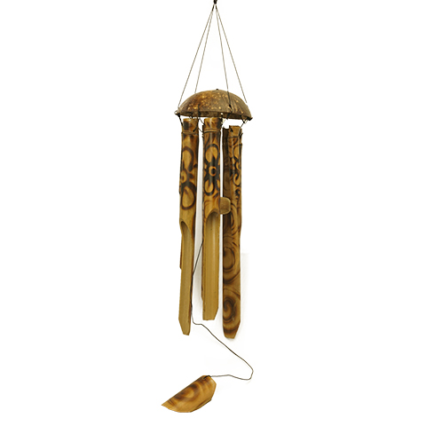 simple bamboo wind chime with flower designs, lower and upper strings included