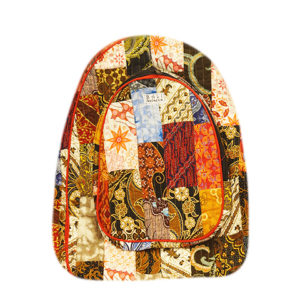 orange and cream backpack with floral designs