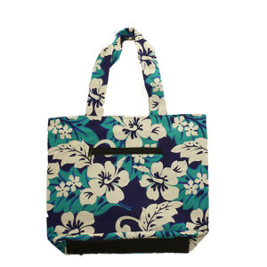 teal tote bag with white flowers