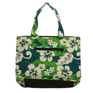 green tote bag with white flowers