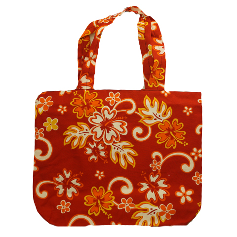 red orange tote bag with flowers