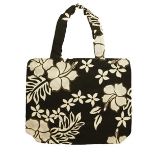 black tote bag with white flowers